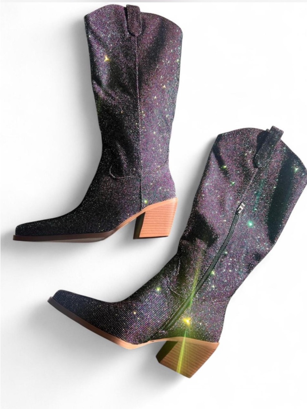 Gothictor Sparkly Gradient Glitter Knee High Western Cowgirl Boots Size 8